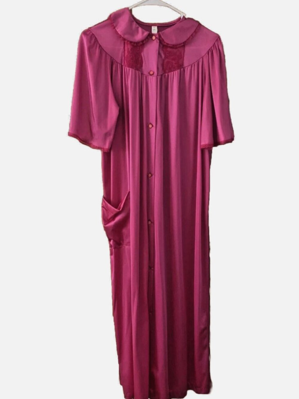 Long Button Down Nightgown MuuMuu Hot Pink Magenta Nancy King Vintage Small